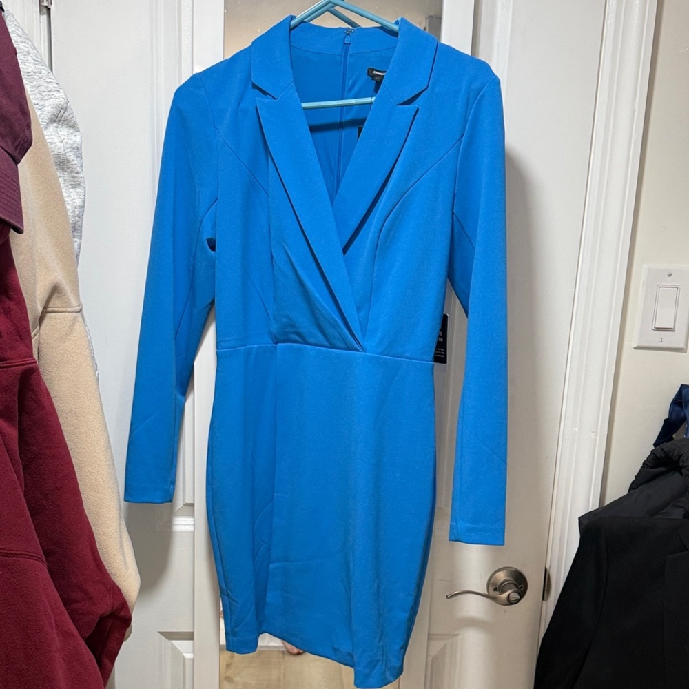 Express Vibrant Blue Long Sleeve blazer style Dress